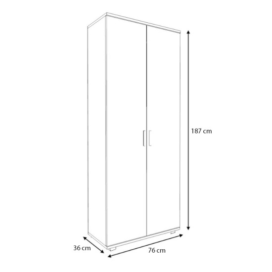 Ντουλάπα ρούχων - παπουτσοθήκη Eric  δίφυλλη χρώμα καρυδί 76x36x187εκ.