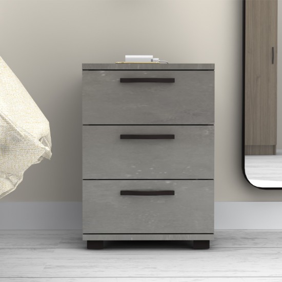 Κομοδίνο - Συρταριέρα γραφείου Roco  χρώμα γκρι σκυροδέματος 40x39x57εκ.