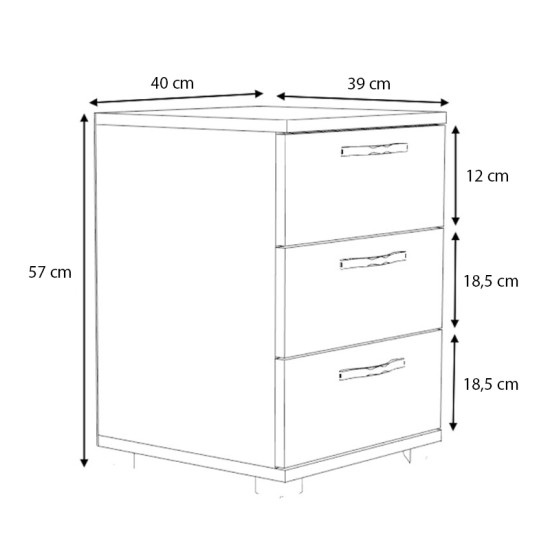 Κομοδίνο - Συρταριέρα γραφείου Roco  χρώμα γκρι σκυροδέματος 40x39x57εκ.