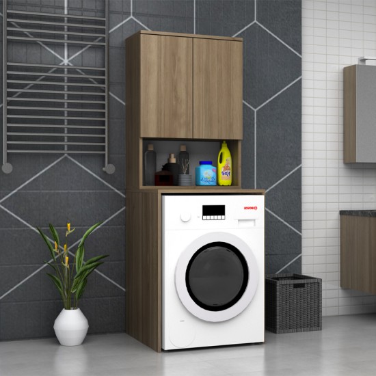 Έπιπλο πλυντηρίου Cozen  χρώμα καρυδί 65x60x178εκ.