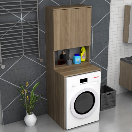 Έπιπλο πλυντηρίου Cozen  χρώμα καρυδί 65x60x178εκ.