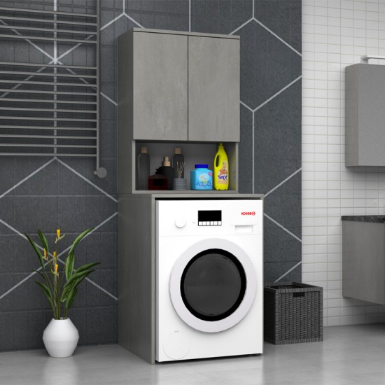 Έπιπλο πλυντηρίου Cozen  χρώμα γκρι σκυροδέματος 65x60x178εκ.