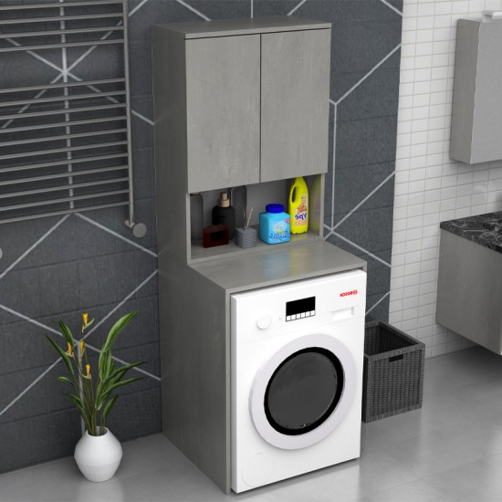 Έπιπλο πλυντηρίου Cozen  χρώμα γκρι σκυροδέματος 65x60x178εκ.