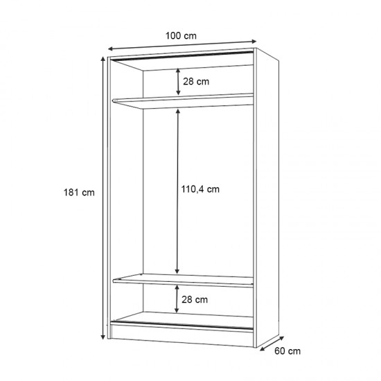 Ντουλάπα ρούχων Regio  δίφυλλη συρόμενη χρώμα φυσικό οξιάς 100x60x181εκ.