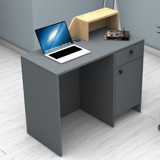 Γραφείο υποδοχής - reception Merlin  χρώμα ανθρακί - φυσικό οξιάς 110x50x101,8εκ.