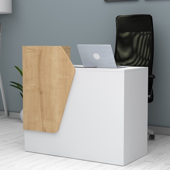 Γραφείο υποδοχής - reception Merlin  χρώμα λευκό - φυσικό οξιάς 110x50x101,8εκ.