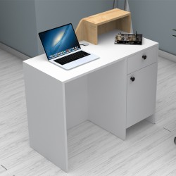 Γραφείο υποδοχής - reception Merlin  χρώμα λευκό - φυσικό οξιάς 110x50x101,8εκ.