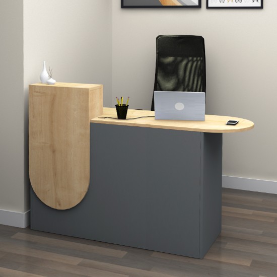 Γραφείο υποδοχής - reception Rezio  χρώμα ανθρακί - φυσικό οξιάς 140x50x101,8εκ.