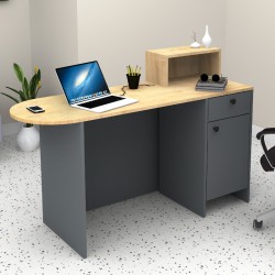 Γραφείο υποδοχής - reception Rezio  χρώμα ανθρακί - φυσικό οξιάς 140x50x101,8εκ.