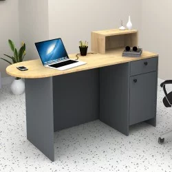 Γραφείο υποδοχής - reception Rezio  χρώμα ανθρακί - φυσικό οξιάς 140x50x101,8εκ.