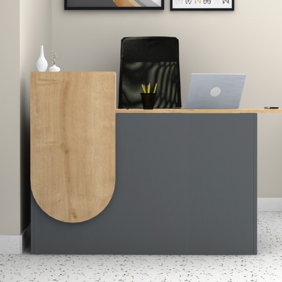 Γραφείο υποδοχής - reception Rezio  χρώμα ανθρακί - φυσικό οξιάς 140x50x101,8εκ.