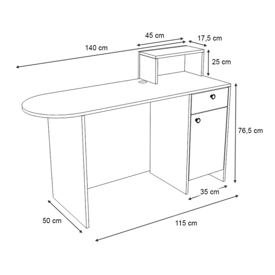 Γραφείο υποδοχής - reception Rezio  χρώμα ανθρακί - φυσικό οξιάς 140x50x101,8εκ.