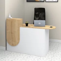 Γραφείο υποδοχής - reception Rezio  χρώμα λευκό - φυσικό οξιάς 140x50x101,8εκ.