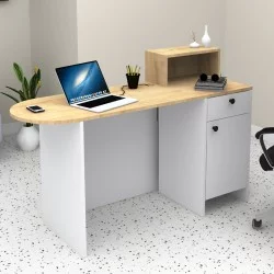 Γραφείο υποδοχής - reception Rezio  χρώμα λευκό - φυσικό οξιάς 140x50x101,8εκ.