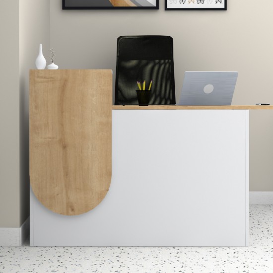 Γραφείο υποδοχής - reception Rezio  χρώμα λευκό - φυσικό οξιάς 140x50x101,8εκ.