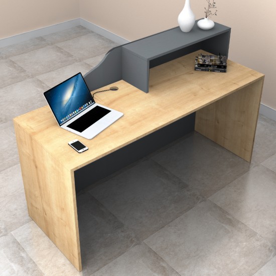 Γραφείο υποδοχής - reception Lione  χρώμα φυσικό οξιάς - ανθρακί 160x60x100εκ.