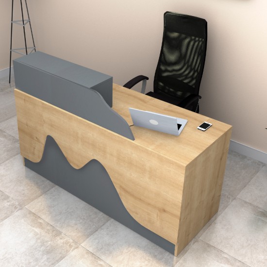 Γραφείο υποδοχής - reception Lione  χρώμα φυσικό οξιάς - ανθρακί 160x60x100εκ.
