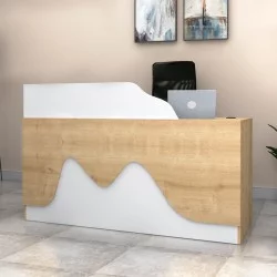 Γραφείο υποδοχής - reception Lione  χρώμα φυσικό οξιάς - λευκό 160x60x100εκ.