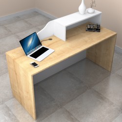 Γραφείο υποδοχής - reception Lione  χρώμα φυσικό οξιάς - λευκό 160x60x100εκ.