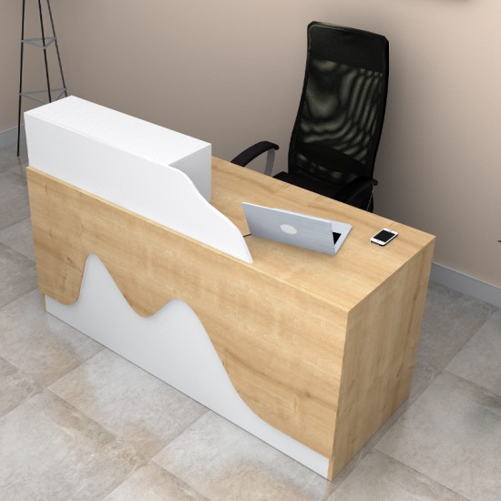 Γραφείο υποδοχής - reception Lione  χρώμα φυσικό οξιάς - λευκό 160x60x100εκ.