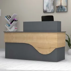 Γραφείο υποδοχής - reception Dustin  χρώμα ανθρακί - φυσικό οξιάς 160x60x101,8εκ.