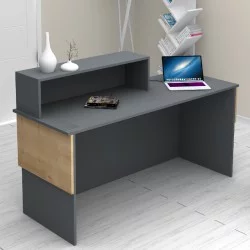 Γραφείο υποδοχής - reception Dustin  χρώμα ανθρακί - φυσικό οξιάς 160x60x101,8εκ.