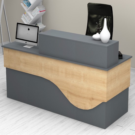 Γραφείο υποδοχής - reception Dustin  χρώμα ανθρακί - φυσικό οξιάς 160x60x101,8εκ.