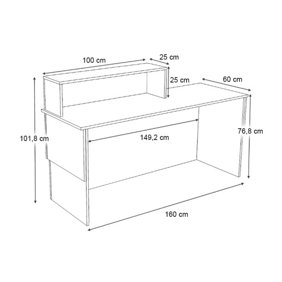 Γραφείο υποδοχής - reception Dustin  χρώμα ανθρακί - φυσικό οξιάς 160x60x101,8εκ.