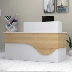 Γραφείο υποδοχής - reception Dustin  χρώμα λευκό - φυσικό οξιάς 160x60x101,8εκ.