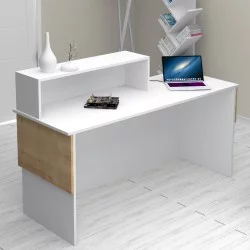 Γραφείο υποδοχής - reception Dustin  χρώμα λευκό - φυσικό οξιάς 160x60x101,8εκ.