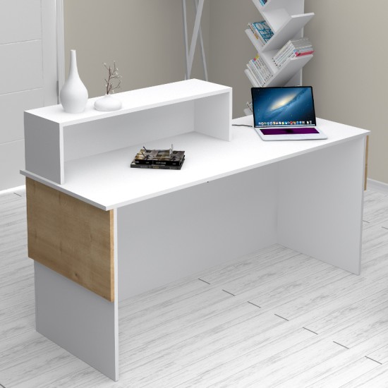 Γραφείο υποδοχής - reception Dustin  χρώμα λευκό - φυσικό οξιάς 160x60x101,8εκ.