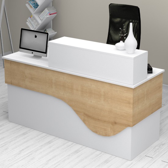 Γραφείο υποδοχής - reception Dustin  χρώμα λευκό - φυσικό οξιάς 160x60x101,8εκ.