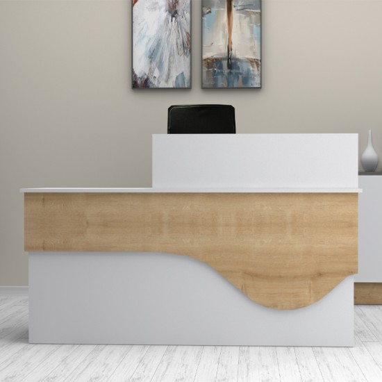 Γραφείο υποδοχής - reception Dustin  χρώμα λευκό - φυσικό οξιάς 160x60x101,8εκ.