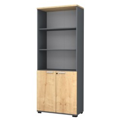 Βιβλιοθήκη γραφείου επαγγελματική Venturo  χρώμα ανθρακί - φυσικό οξιάς 80x40x200εκ.