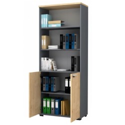 Βιβλιοθήκη γραφείου επαγγελματική Venturo  χρώμα ανθρακί - φυσικό οξιάς 80x40x200εκ.