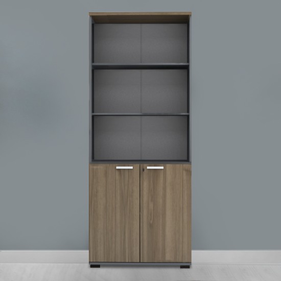 Βιβλιοθήκη γραφείου με κλειδαριά επαγγελματική Venturo  χρώμα ανθρακί - καρυδί 80x40x200εκ.
