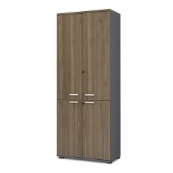 Ντουλάπα γραφείου με κλειδαριά επαγγελματική Venturo  χρώμα ανθρακί - καρυδί 80x40x200εκ.