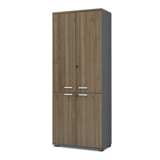 Ντουλάπα γραφείου με κλειδαριά επαγγελματική Venturo  χρώμα ανθρακί - καρυδί 80x40x200εκ.