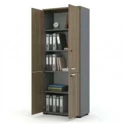 Ντουλάπα γραφείου με κλειδαριά επαγγελματική Venturo  χρώμα ανθρακί - καρυδί 80x40x200εκ.