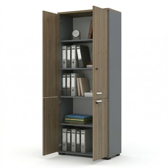 Ντουλάπα γραφείου με κλειδαριά επαγγελματική Venturo  χρώμα ανθρακί - καρυδί 80x40x200εκ.