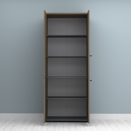 Ντουλάπα γραφείου με κλειδαριά επαγγελματική Venturo  χρώμα ανθρακί - καρυδί 80x40x200εκ.