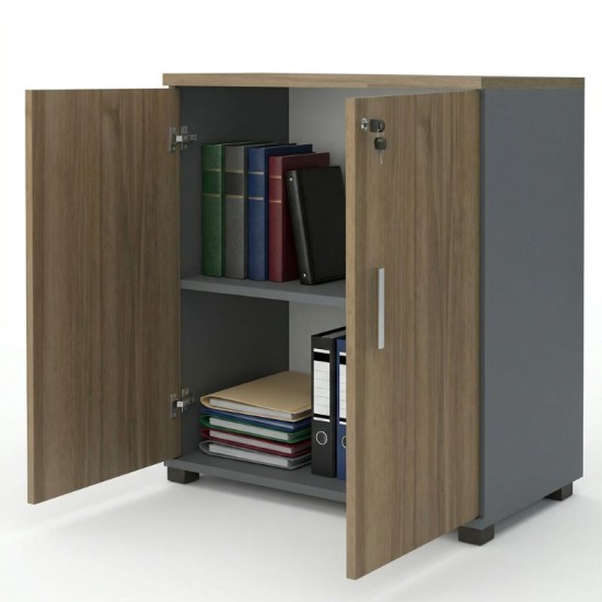 Ντουλάπι γραφείου με κλειδαριά επαγγελματικό Venturo  χρώμα ανθρακί - καρυδί 80x40x80εκ.