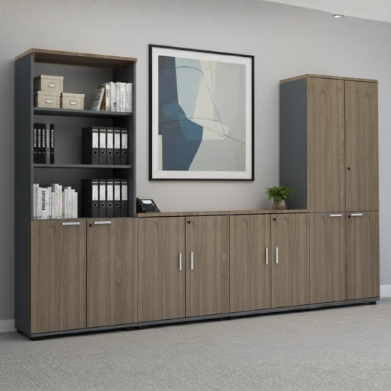 Ντουλάπι γραφείου με κλειδαριά επαγγελματικό Venturo  χρώμα ανθρακί - καρυδί 80x40x80εκ.