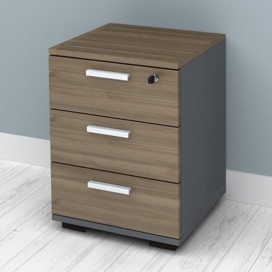 Συρταριέρα γραφείου με κλειδαριά επαγγελματική Venturo  χρώμα ανθρακί - καρυδί 39x40x57εκ.