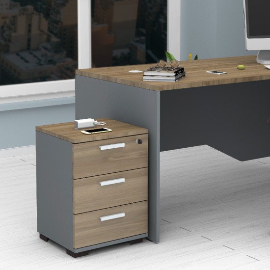 Συρταριέρα γραφείου με κλειδαριά επαγγελματική Venturo  χρώμα ανθρακί - καρυδί 39x40x57εκ.