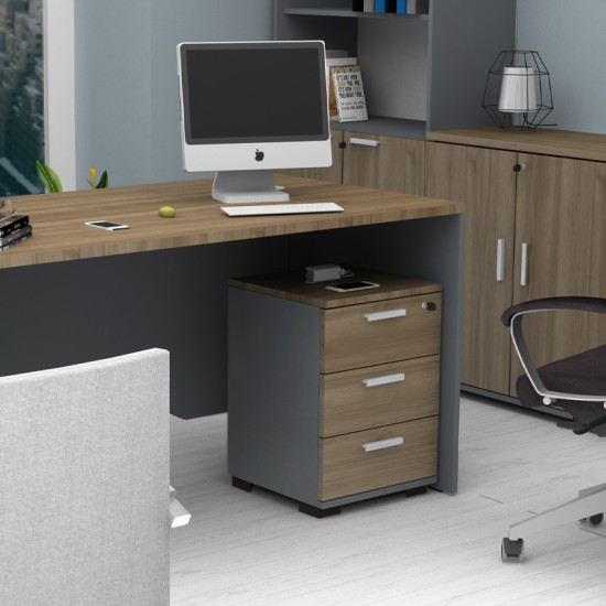 Συρταριέρα γραφείου με κλειδαριά επαγγελματική Venturo  χρώμα ανθρακί - καρυδί 39x40x57εκ.