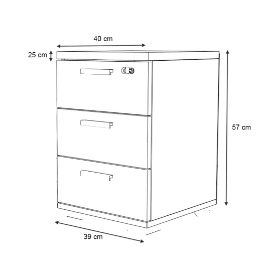 Συρταριέρα γραφείου με κλειδαριά επαγγελματική Venturo  χρώμα ανθρακί - καρυδί 39x40x57εκ.
