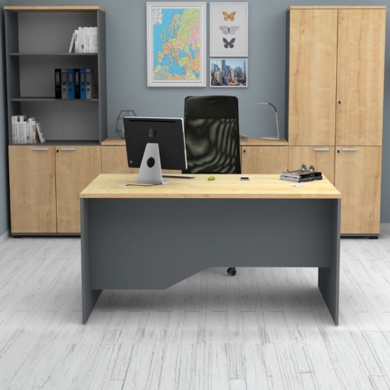 Γραφείο επαγγελματικό Venturo  χρώμα ανθρακί - φυσικό οξιάς 150x80x75εκ.