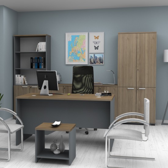 Γραφείο επαγγελματικό Venturo  χρώμα ανθρακί - καρυδί 150x80x75εκ.