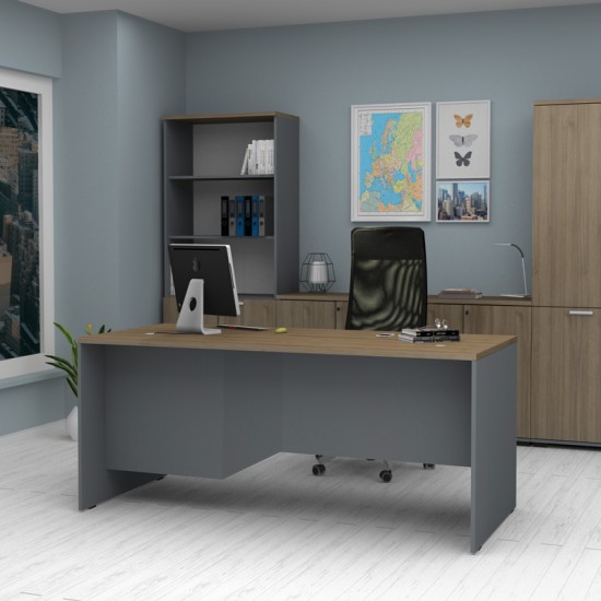 Γραφείο επαγγελματικό Venturo  χρώμα ανθρακί - καρυδί 180x80x75εκ.